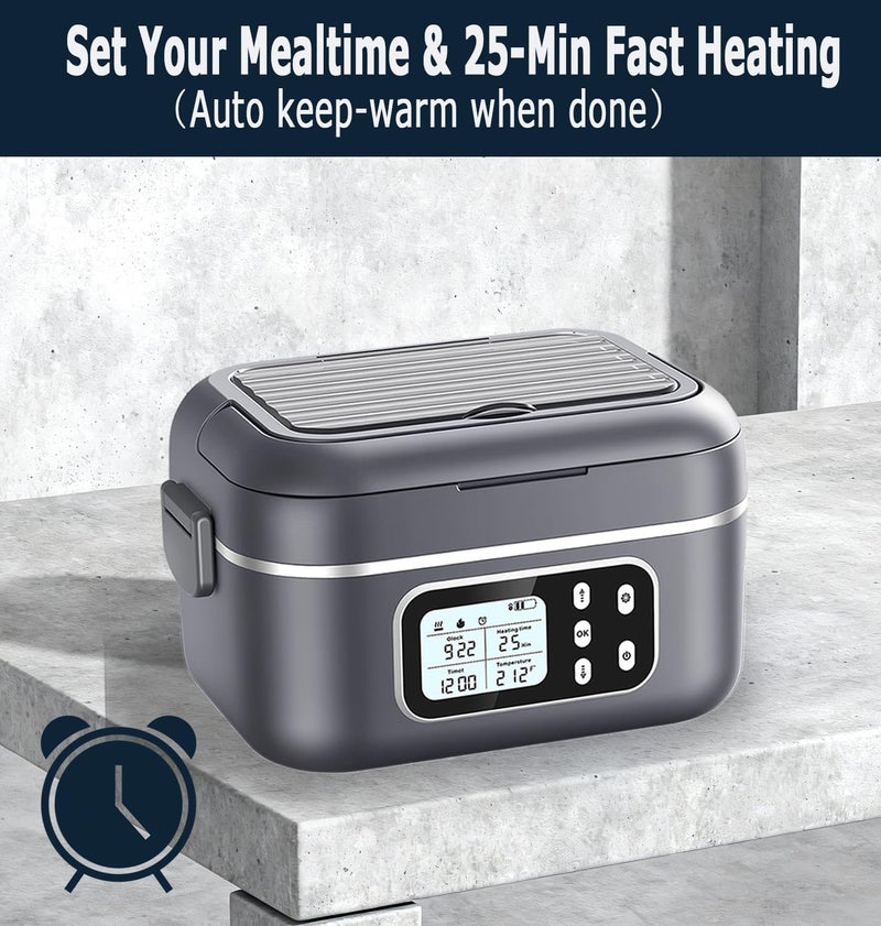 Rhudaky 2 x 6.3-Cup Cordless Electric Heated Lunch Box, 100W Rechargeable Portable Food Warmer for Adults Work Travel Car - Battery-Powered & Self-Heating - Image 4